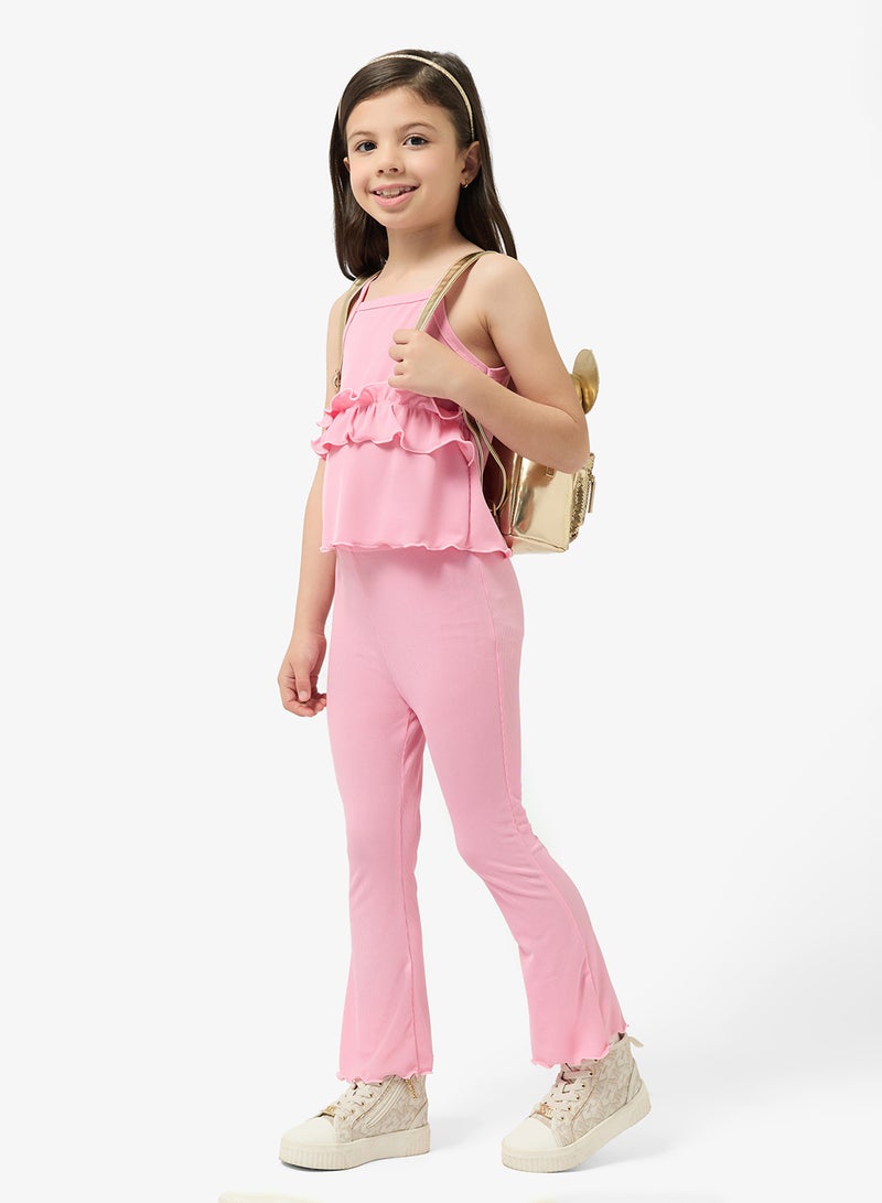 Pinata Pink Frill Strappy Top and Flare Leggings Set - Image 5